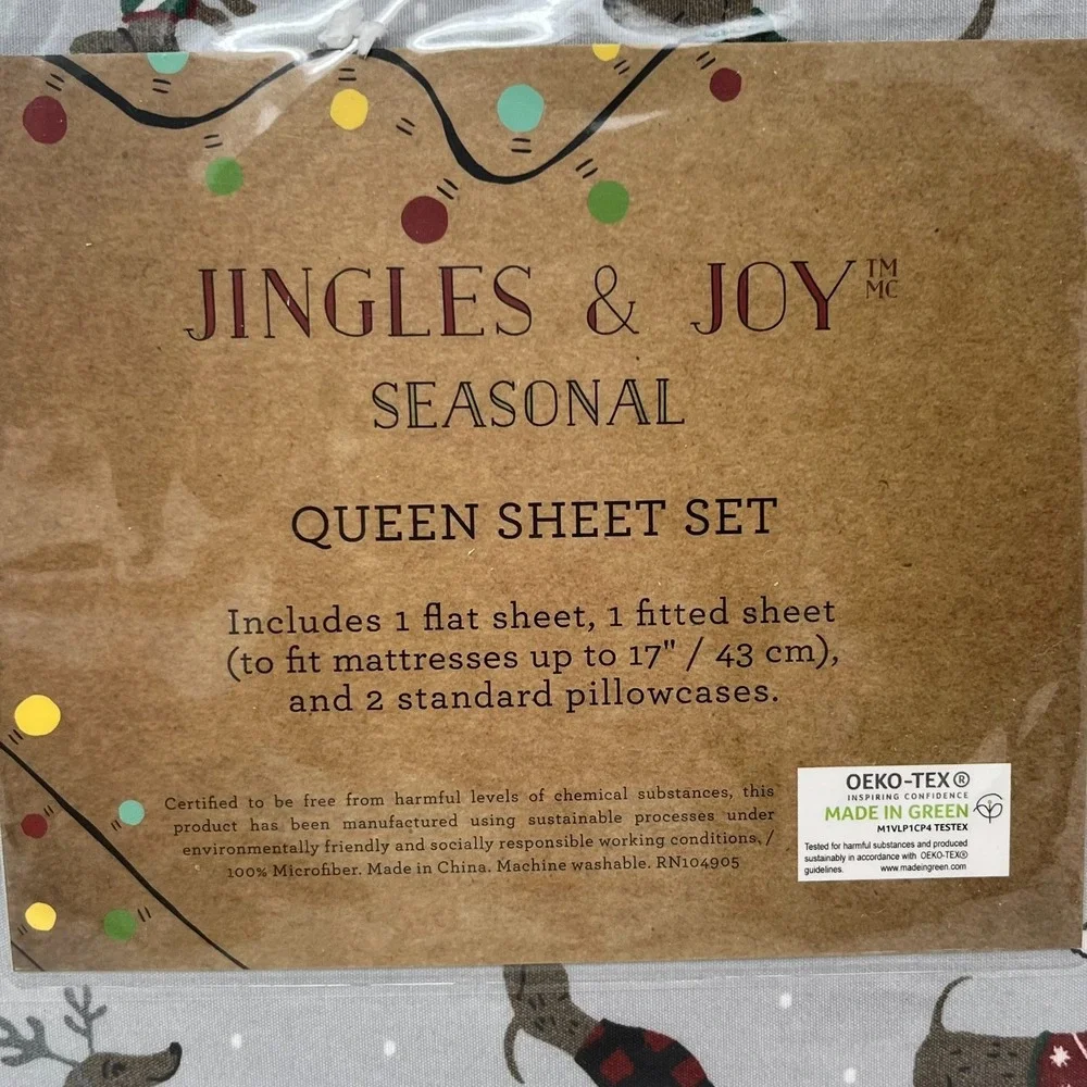 Jingles & Joy Queen Sheet Set Christmas Dachshund Sweater Microfiber Sweater NEW